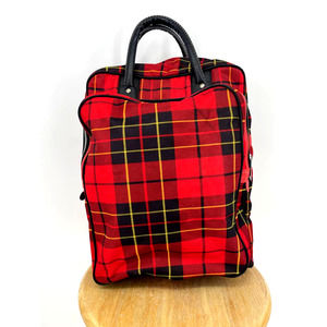 Vintage Sportsman Red Plaid Retro Dual Handle Zippered Handbag Tote